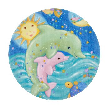 Dolphins Play Cutting Board by AuraEditions at Zazzle
