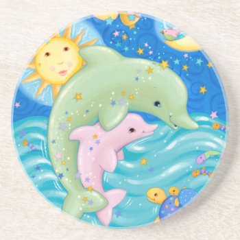 Dolphins Play Drink Coaster by AuraEditions at Zazzle