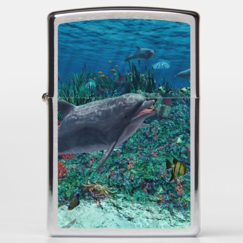 Dolphins play in the reef zippo lighter