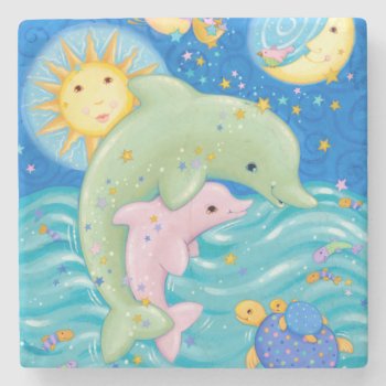 Dolphins Play Stone Coaster by AuraEditions at Zazzle