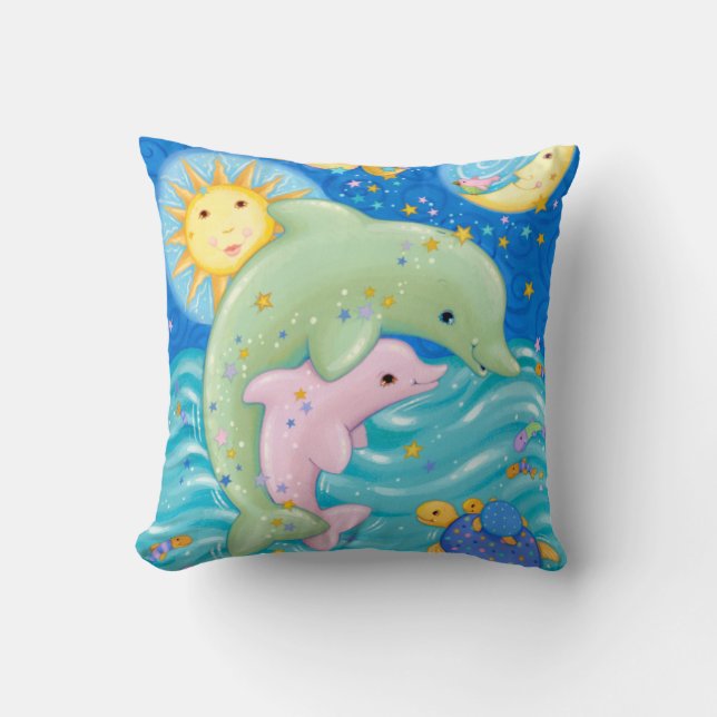 Dolphins Play Throw Pillow (Front)