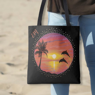Dolphins Playing in the Sunset Tote Bag