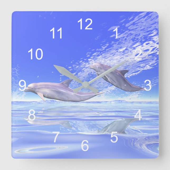 Dolphins Racing Square Wall Clock (Front)