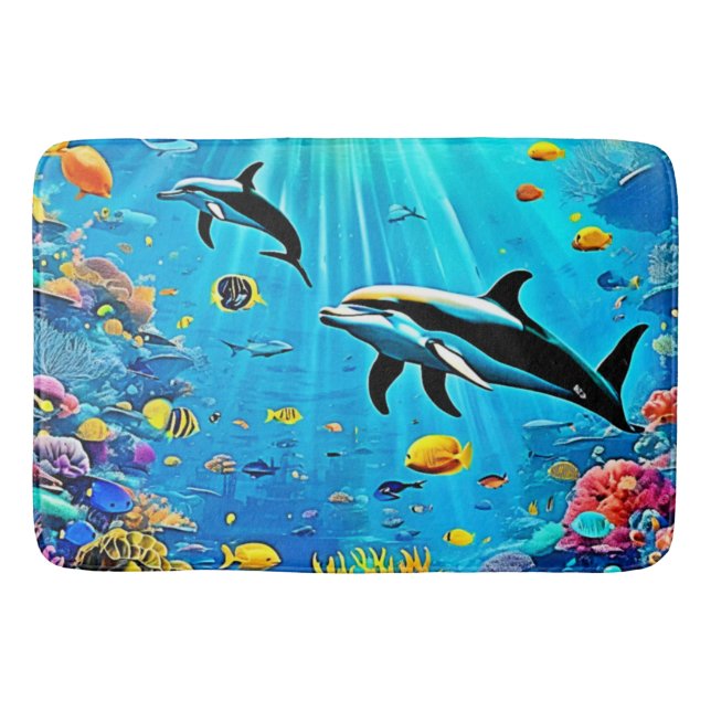 Dolphins & Reef: Underwater Joy Bath Mat (Front)