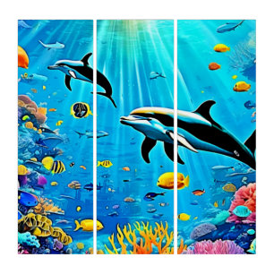 Dolphins & Reef: Underwater Joy Triptych