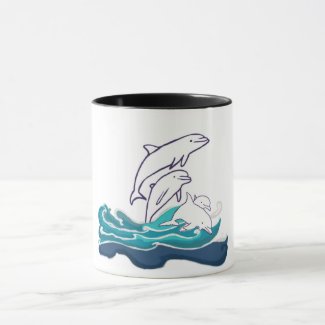 Dolphins riding Waves  Ringer Combo Mug