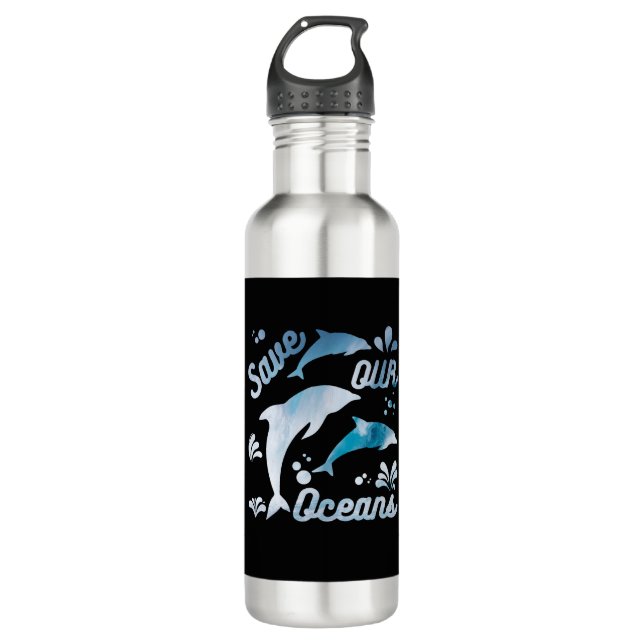 Dolphins / Save Our Oceans Stainless Steel Water Bottle (Front)
