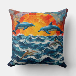 Dolphins Seascape Throw Pillow