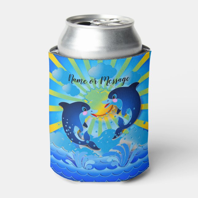Dolphins & Sun Personalize Add Your Name or Text Can Cooler (Can Front)