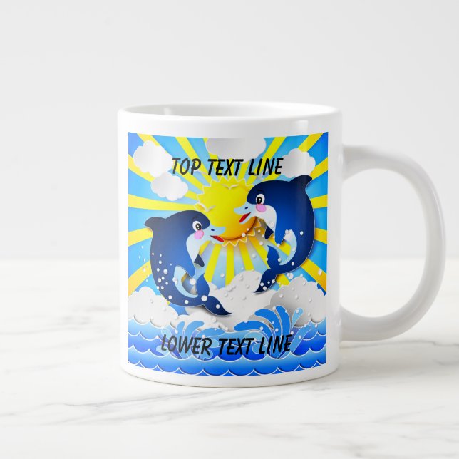 Dolphins & Sun Personalize Add Your Name or Text Giant Coffee Mug (Right)