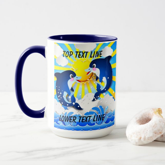 Dolphins & Sun Personalize Add Your Name or Text Mug (With Donut)