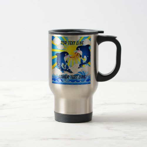 Dolphins  Sun Personalize Add Your Name or Text Travel Mug