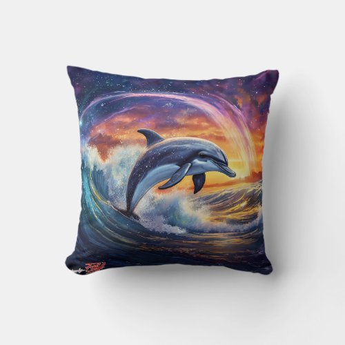 Dolphins Surfs Galaxy Throw Pillow