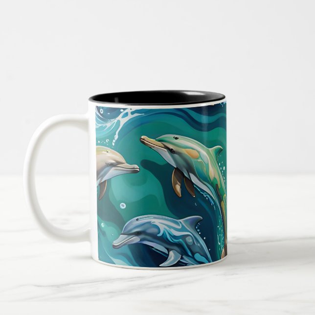 Dolphins swim  Two-Tone coffee mug (Left)