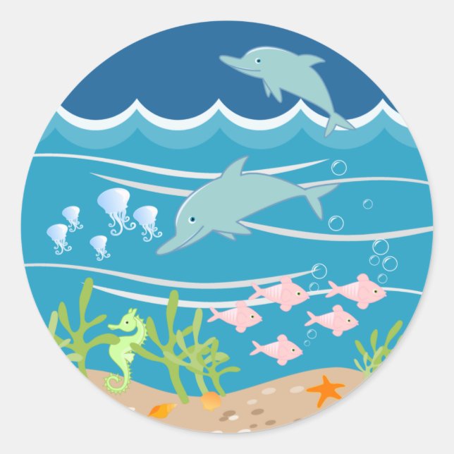 Dolphins swiming under the sea classic round sticker (Front)