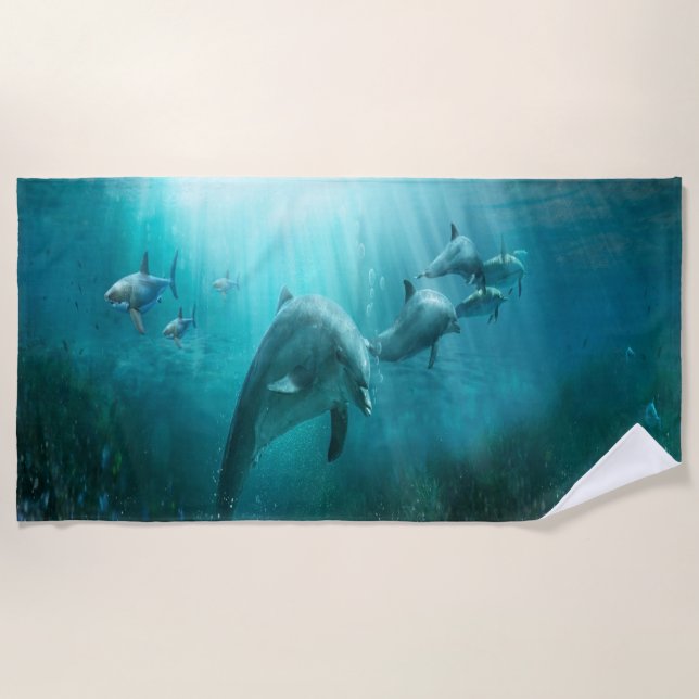 Dolphins Swimming Fun Beach Towel (Front)