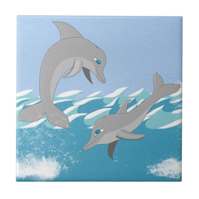 Dolphins Swimming in the Ocean Ceramic Tile (Front)