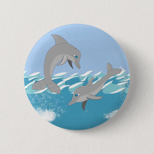 Dolphins Swimming in the Ocean Pinback Button (Front)