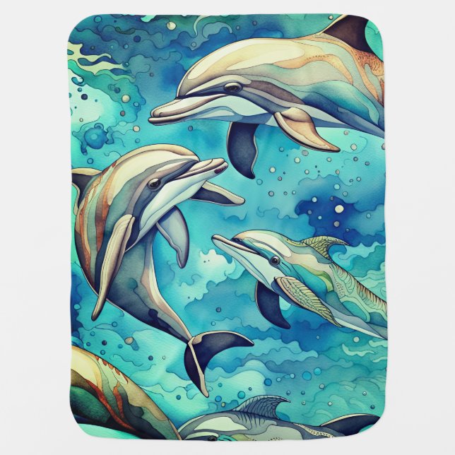 Dolphins swimming in the sea  baby blanket (Front)
