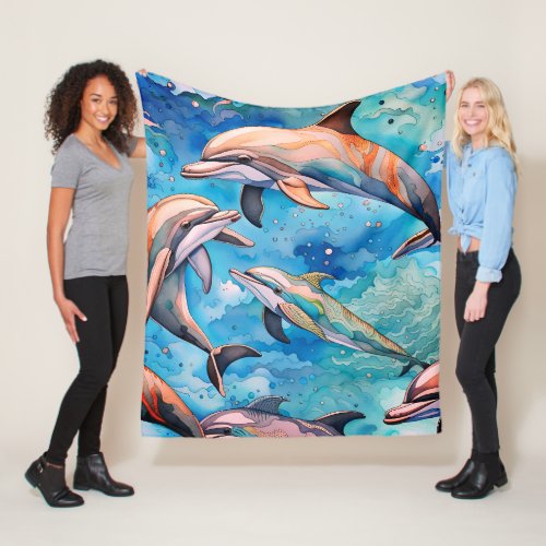 Dolphins swimming in the sea  fleece blanket