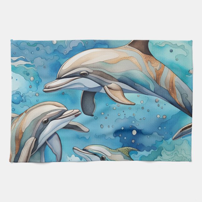 Dolphins swimming in the sea  kitchen towel (Horizontal)