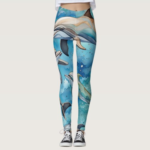 Dolphins swimming in the sea  leggings