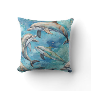 Dolphins swimming in the sea  outdoor pillow