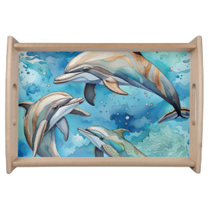 Dolphins swimming in the sea  serving tray