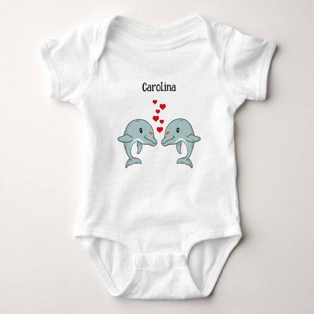 Dolphins, totally cute, love each other  baby bodysuit (Front)