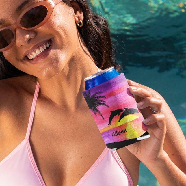 Dolphins Tropical Paradise Personalized Can Cooler (Creator Uploaded)