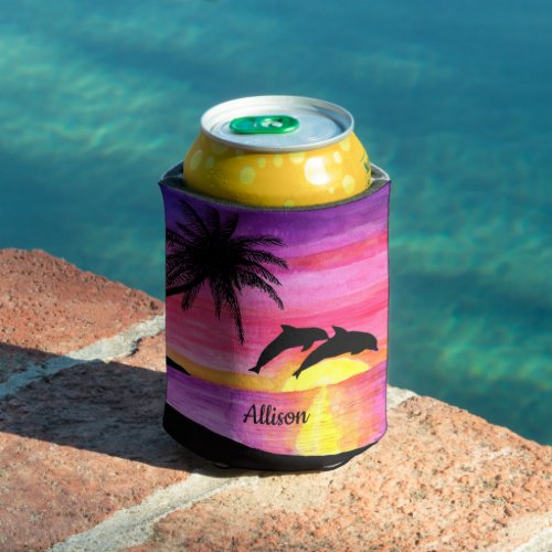 Dolphins Tropical Paradise Personalized Can Cooler