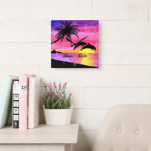 Dolphins Tropical Paradise Personalized Wall Clock