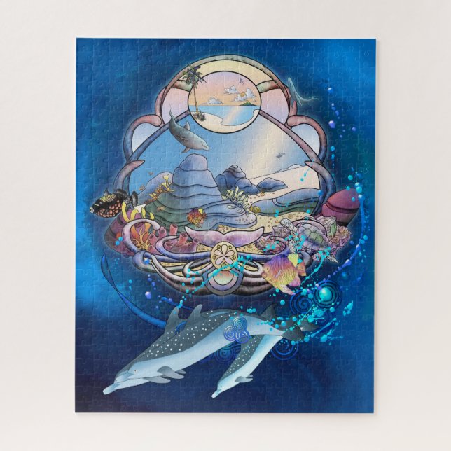 DOLPHINS UNDER THE BEACH PARTY JIGSAW PUZZLE (Vertical)