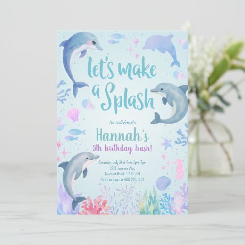 Dolphins Under The Sea Birthday Invitation