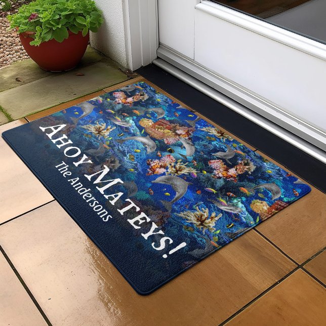Dolphins Underwater Ahoy Matey Doormat (Creator Uploaded)