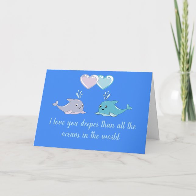 Dolphins Valentine Cute Folded Greeting Card (Front)