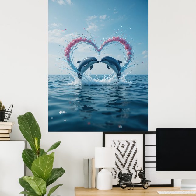Dolphins Valentine Tropical Love Heart Ocean  Poster (Home Office)