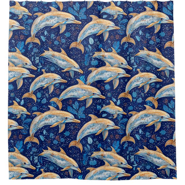 Dolphins vibrant pattern shower curtain (Front)