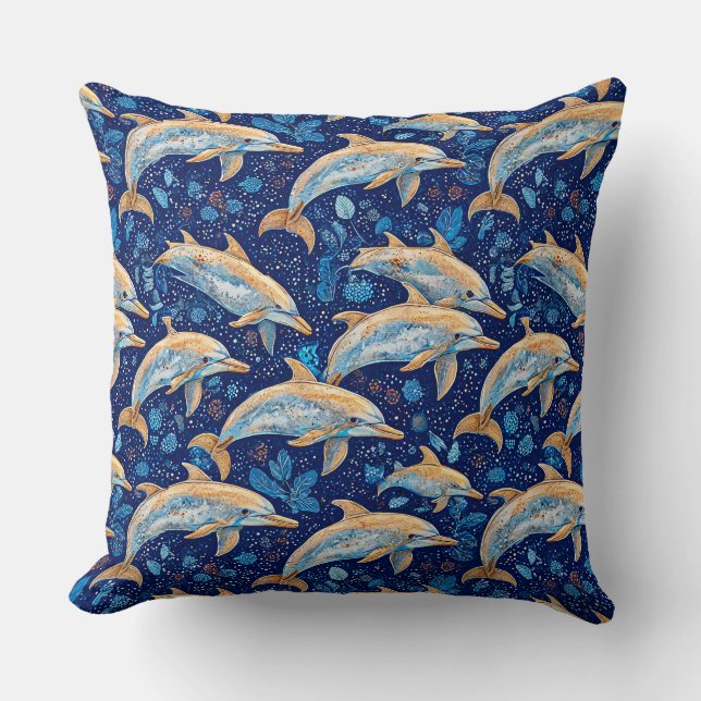Dolphins vibrant pattern throw pillow (Front)