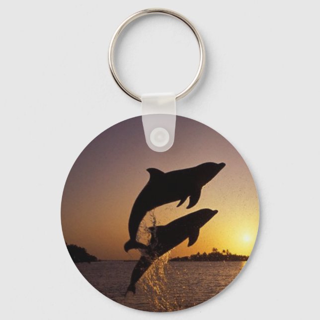 Dolphins water fish jump splash tropical island keychain (Front)
