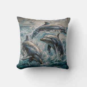 Dolphins Watercolor Painting Throw Pillow