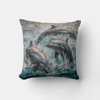 Dolphins Watercolor Painting Throw Pillow