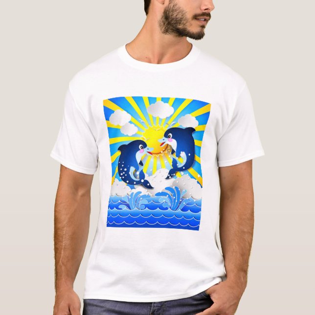 Dolphins with Sun Add Name Text Personalize T-Shirt (Front)