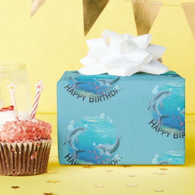 Dolphins World Birthday  Wrapping Paper (Birthday Party)