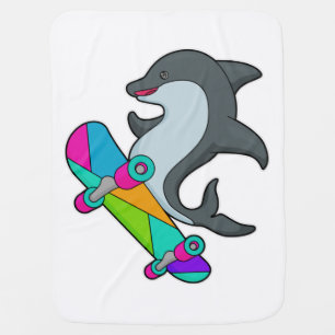 Dolpin as Skater with Skateboard Baby Blanket
