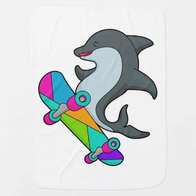 Dolpin as Skater with Skateboard Baby Blanket (Front)