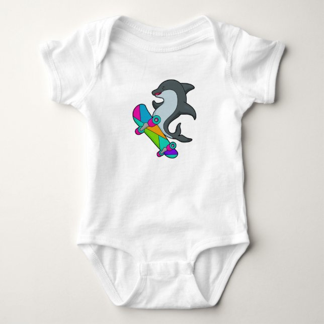 Dolpin as Skater with Skateboard Baby Bodysuit (Front)