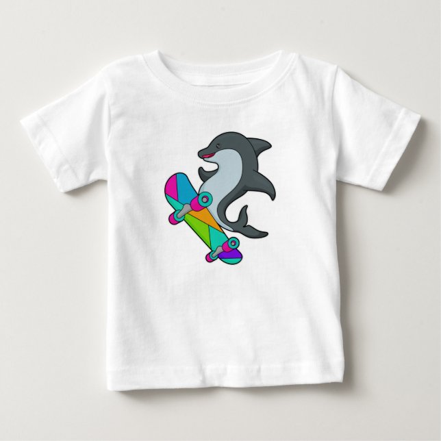 Dolpin as Skater with Skateboard Baby T-Shirt (Front)