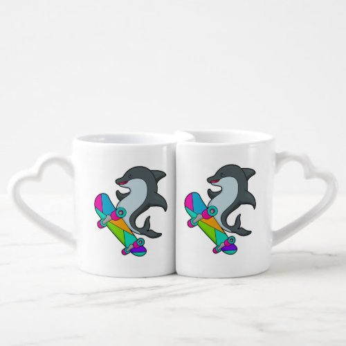 Dolpin as Skater with Skateboard Coffee Mug Set