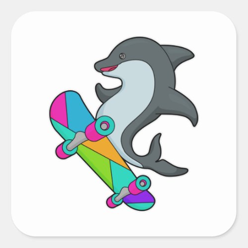 Dolpin as Skater with Skateboard Square Sticker
